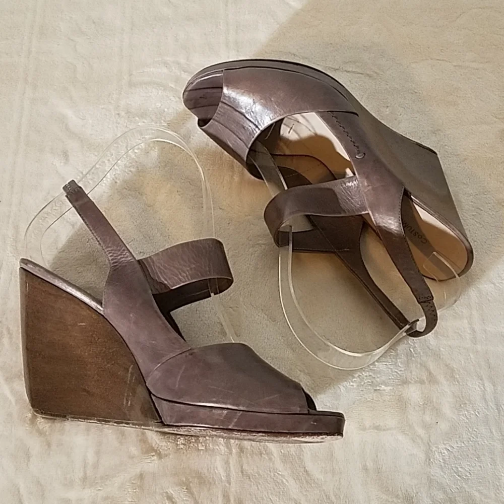 CNC‎ Costume National Gray Slingback Wedges 38.5
